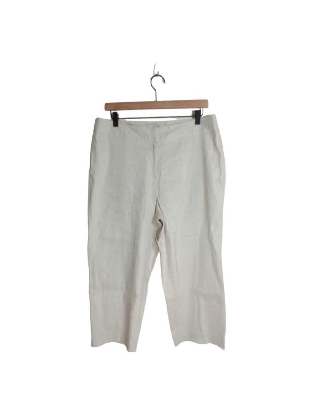 JUDITH Hart Collection Ivory Linen High Waist Crop Straight Leg Pants Size 12